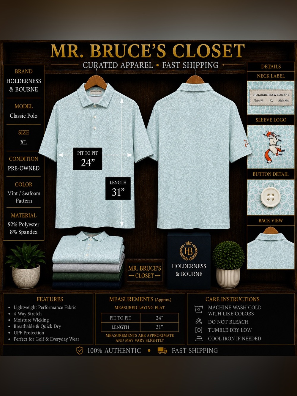 Holderness & Bourne Mint/Seafoam Pattern Classic Polo
